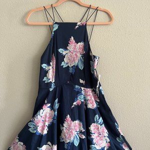 Blue and Pink Floral Spaghetti Strap Dress